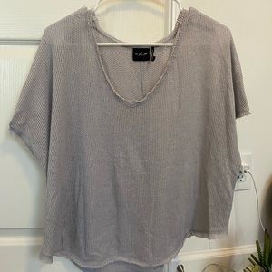light purple/gray mesh top